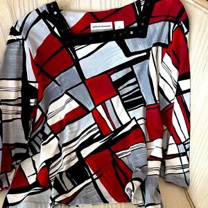 Alfred Dunner Women's Red, Black, and Gray Abstract Blouse